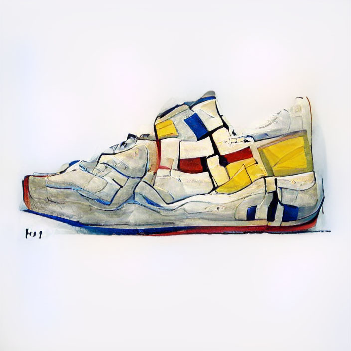 NFT art - sneaker in Piet Mondrian style