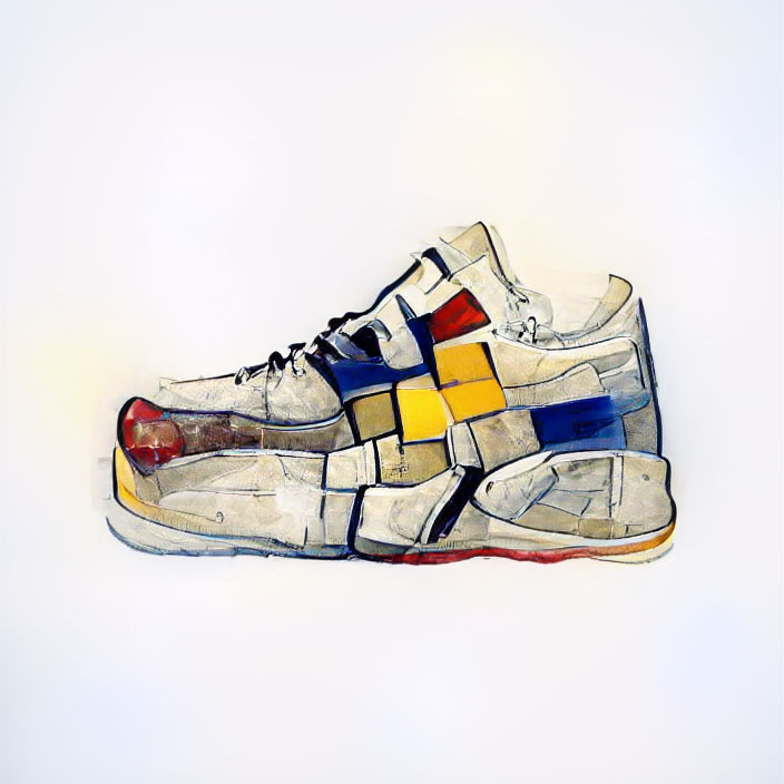 NFT art - sneaker in Piet Mondrian style