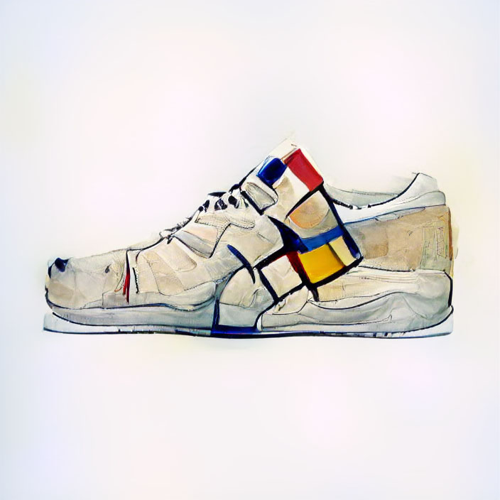 NFT art - sneaker in Piet Mondrian style