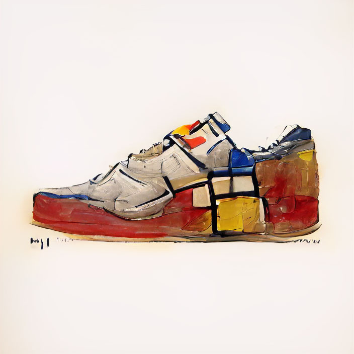 NFT art - sneaker in Piet Mondrian style