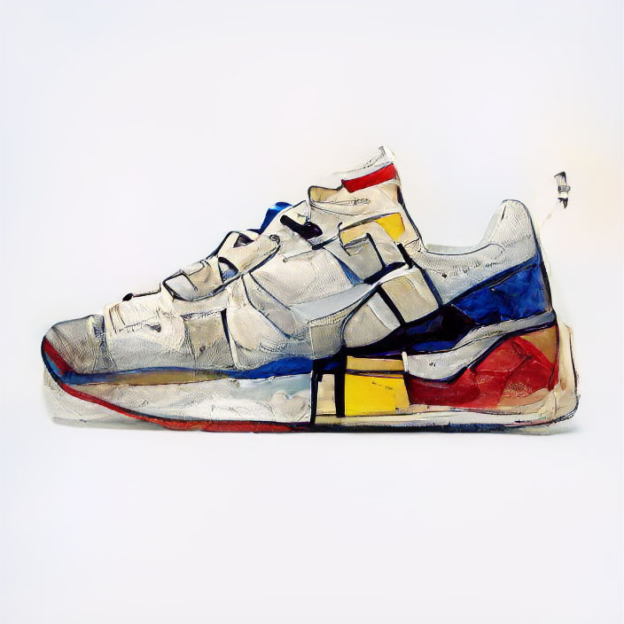 NFT art - sneaker in Piet Mondrian style