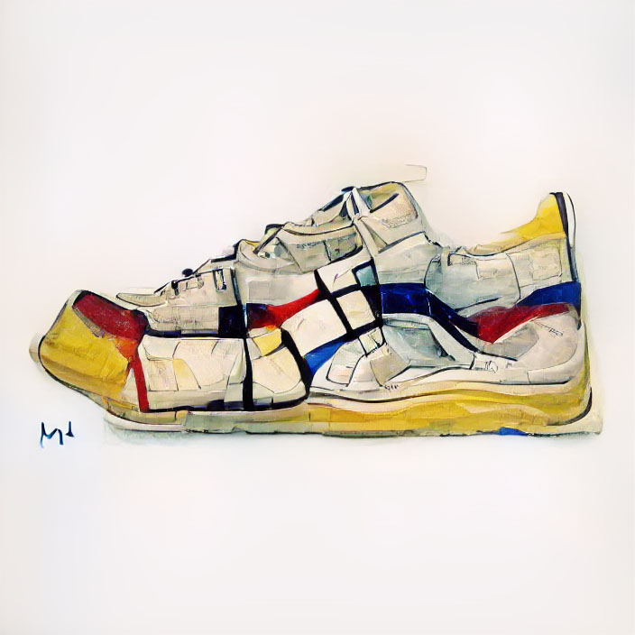 NFT art - sneaker in Piet Mondrian style