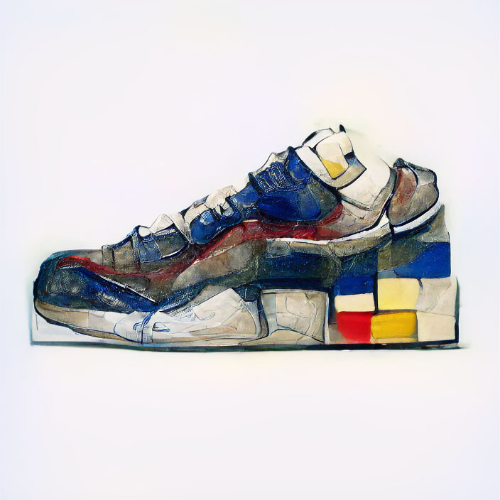 NFT art - sneaker in Piet Mondrian style