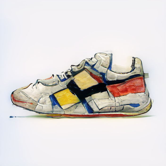 NFT art - sneaker in Piet Mondrian style